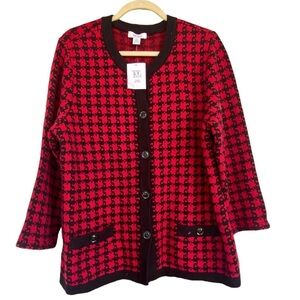 NWT Tog Shop Red Black Houndstooth Button Cardigan Sweater Women XL Career